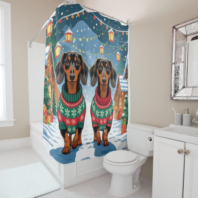 Dachshund Dogs Christmas Snow Holiday Shower Curtain (In Situ)