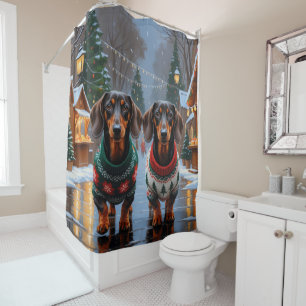 Dachshund Dogs Christmas Snow Holiday Shower Curtain