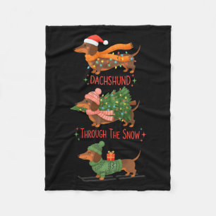 Dachshund Dogs Christmas Sweater Dachshund Through Fleece Blanket