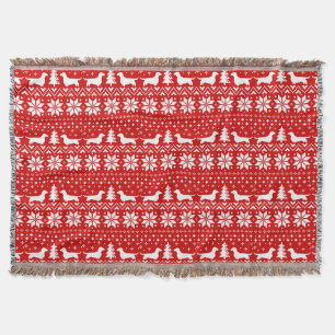 Dachshund Dogs Christmas Sweater Pattern Red Throw Blanket