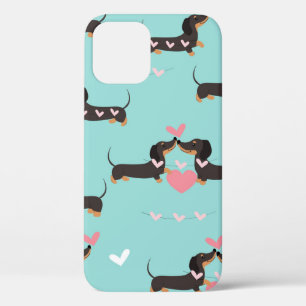 Dachshund dogs in love and hearts seamless pattern iPhone 12 case