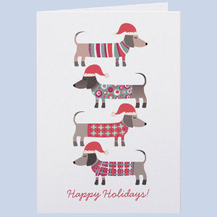Dachshund Dogs in Santa Hats Christmas  Note Card