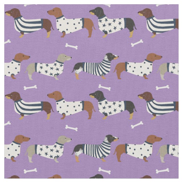 Dachshund dogs in sweaters purple fabric (Close Up)