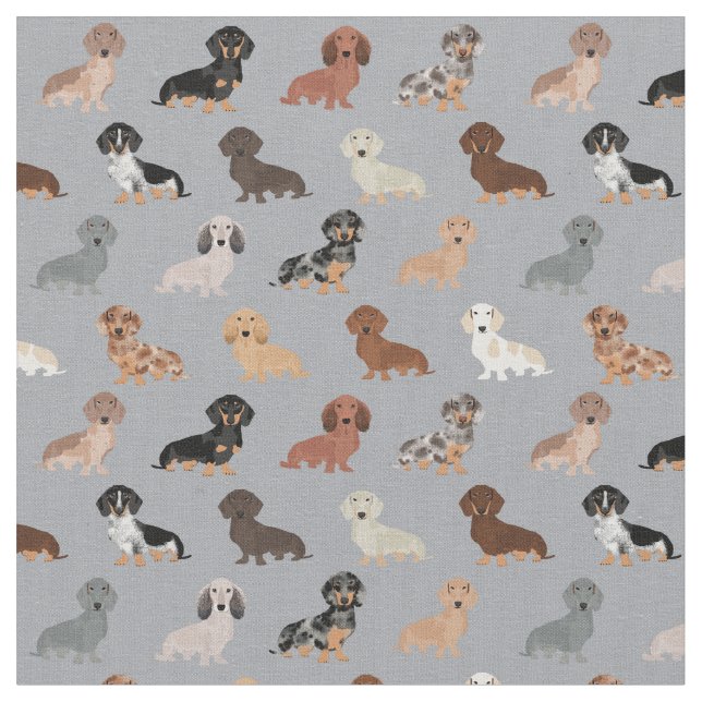 Dachshund dogs light grey fabric (Close Up)