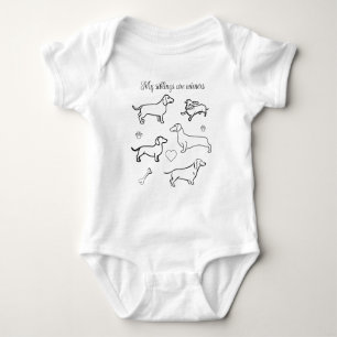 Dachshund Dogs Pets Doodle Funny Black and White B Baby Bodysuit