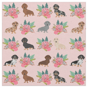 Dachshund dogs pink florals fabric