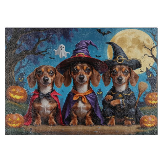 Dachshund Dogs Pumpkin Halloween Funny Cutting Board (Front)