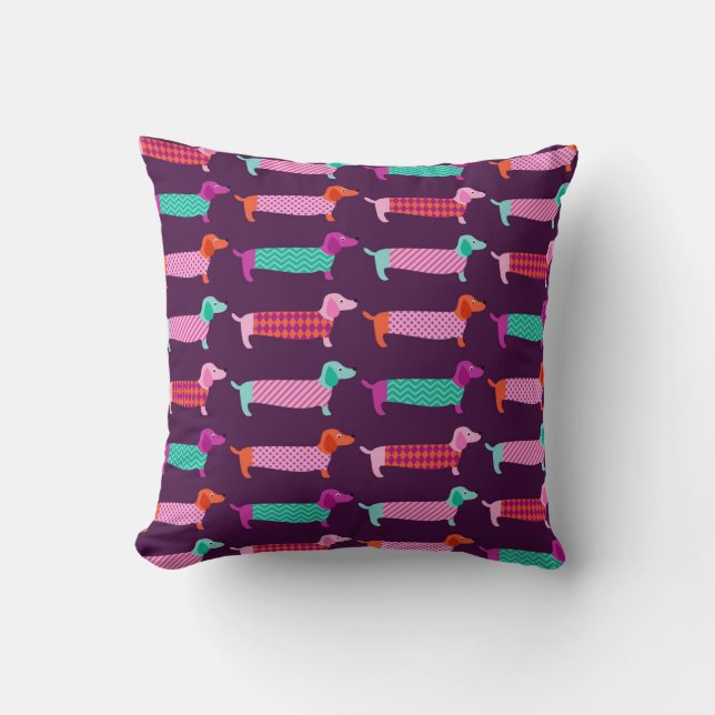 Dachshund Dogs: Seamless Cute Pattern. Cushion (Front)