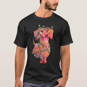 Dachshund Dogs Tree Christmas Lights Xmas For Pet T-Shirt