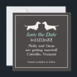 Dachshund Dogs Wedding Save the Date Invitation<br><div class="desc">Dachshund Silhouettes with Heart Personalised Wiener Dog Lover's Square Wedding Invitation. A fun announcement for an engaged couple that loves weenie dogs. Personalise this original wedding invite with the happy couple’s name and wedding day information. Visit Jenn’s Doodle World for even more wedding planning products featuring this cute Doxie design...</div>