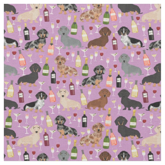 Dachshund dogs wine light purple fabric (Close Up)