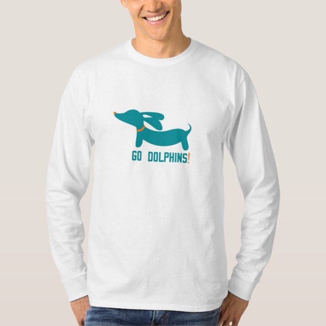 Dachshund + Dolphins NFL Colours T-Shirt (Front)