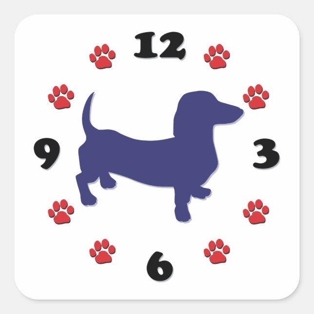 Dachshund Doxie Clock Square Sticker (Front)
