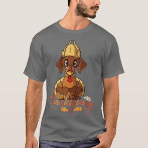 Dachshund Doxie Dog Greets Happy Thanksgiving Turk T-Shirt