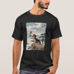 Dachshund Doxie Japanese Art Kyosai Vintage Japan T-Shirt