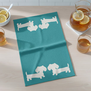 Dachshund Doxie Kitchen Dish Towel Teal