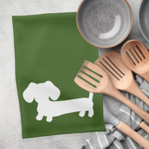 Dachshund Doxie Kitchen Hand Towel Earthy Green