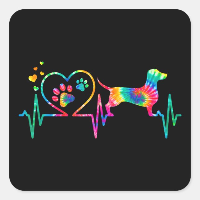 Dachshund Doxie Weenie Mum Dad Heartbeat Gift Square Sticker (Front)