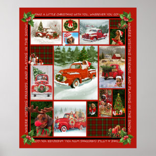 Dachshund Doxie Wiener Dog Red Truck Snow Fleece Poster