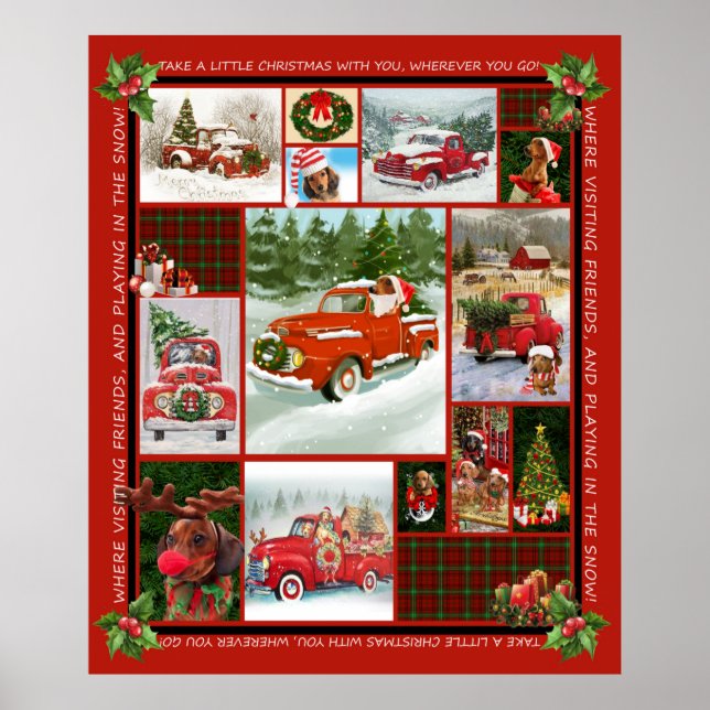 Dachshund Doxie Wiener Dog Red Truck Snow Fleece Poster (Front)