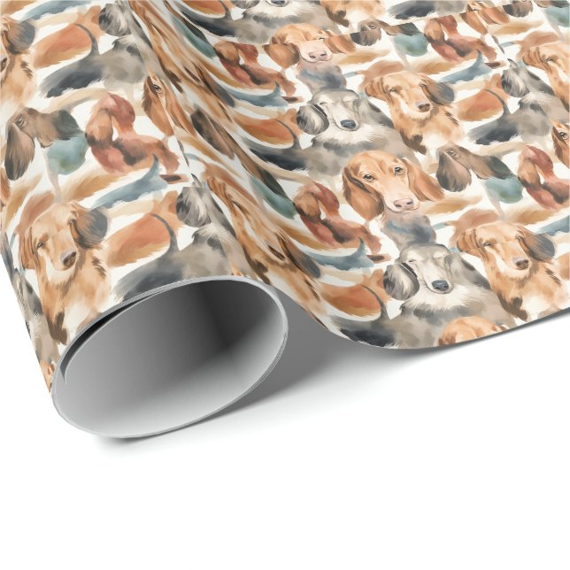Dachshund Dreams watercolor seamless pattern Wrapping Paper (Roll Corner)