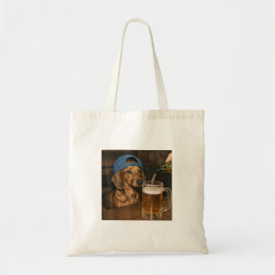 Dachshund Drinking Beer Funny Dog Meme Tote Bag