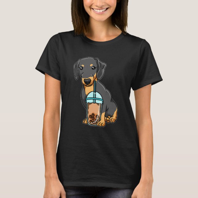 Dachshund Drinking Bubble Tea Cute Animals With Bo T-Shirt (Front)
