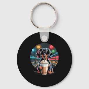 Dachshund drinking iced coffee animal dog meme key ring
