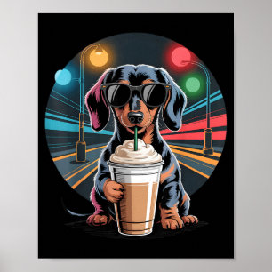 Dachshund drinking iced coffee animal dog meme poster