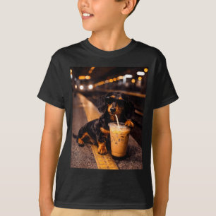 Dachshund Drinking Iced Coffee Funny Animal Meme T-Shirt