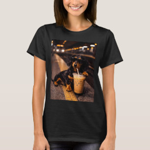 Dachshund Drinking Iced Coffee Funny Animal Meme T-Shirt