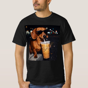 Dachshund Drinking Iced Coffee T-Shirt
