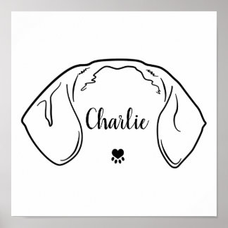 Dachshund Ears Line Drawing Minimal Illustration Poster