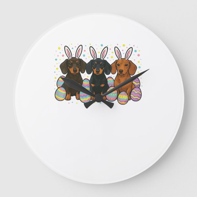Dachshund Easter T-Shirt Large Clock (Front)