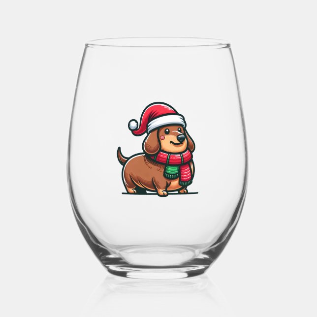 Dachshund Elegance Christmas Anticipation Classic  Stemless Wine Glass (Front)