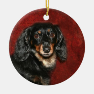 Dachshund face ceramic tree decoration