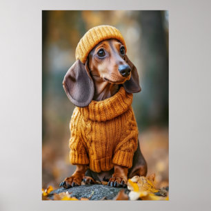Dachshund Fall Art Print, Farmhouse Autumn Poster