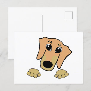 dachshund fawn and tan peeking cartoon postcard
