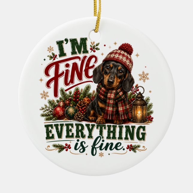 Dachshund Fine Everything Is Fine Ceramic Tree Decoration (Front)