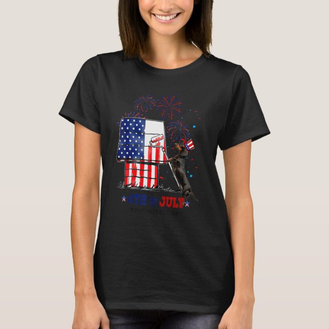 Dachshund Fireworks American Flag Independence Day T-Shirt (Front)