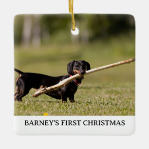 DACHSHUND First Christmas Photo Name Year Ceramic Ornament