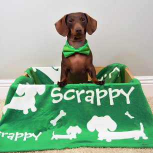Dachshund Fleece Blanket Green Personalised 