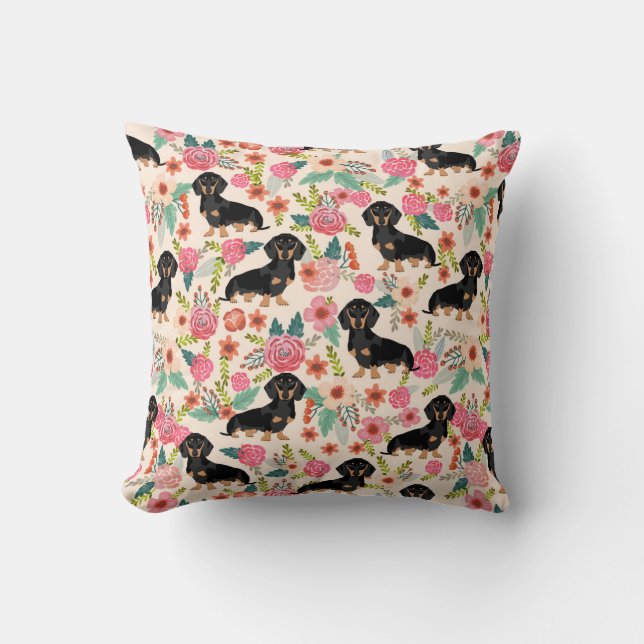 Dachshund florals print pillow cute dog gift (Front)
