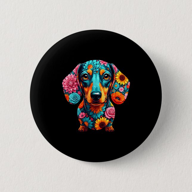 Dachshund Flower Funny Dog  6 Cm Round Badge (Front)