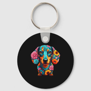 Dachshund Flower Funny Dog  Key Ring