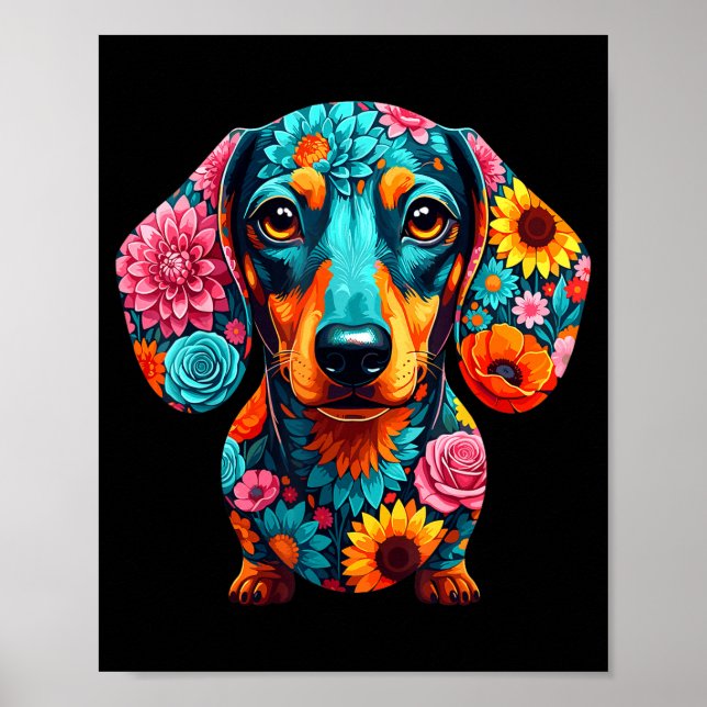 Dachshund Flower Funny Dog  Poster (Front)