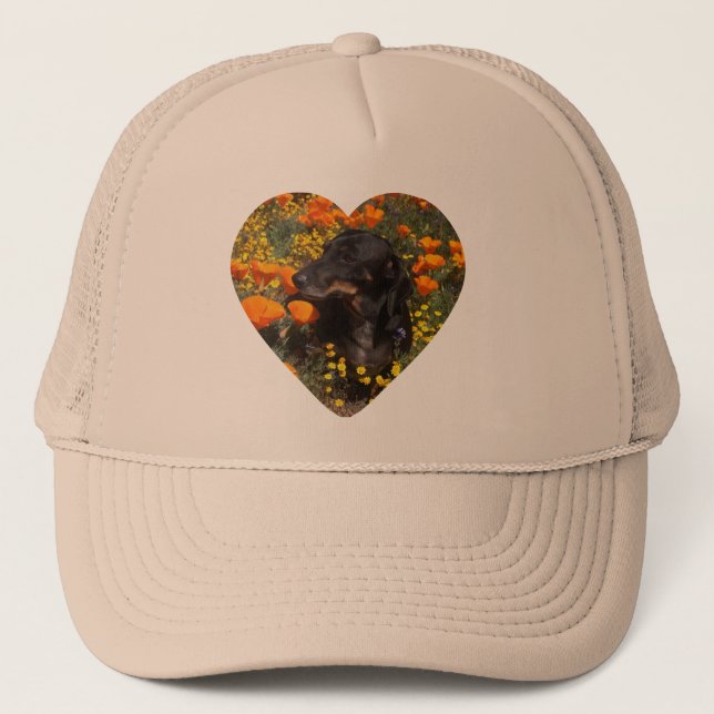 Dachshund Flowers Trucker Hat (Front)