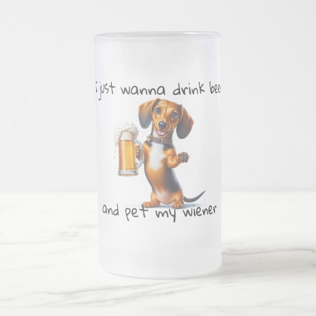 Dachshund Frosted Glass Beer Mug (Center)