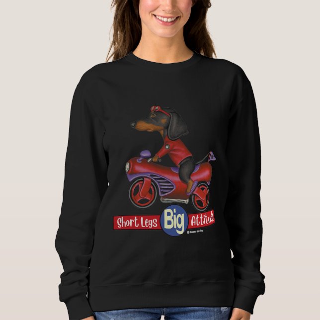 Dachshund Funny Black Dachshund Riding Motorcycle Sweatshirt (Front)