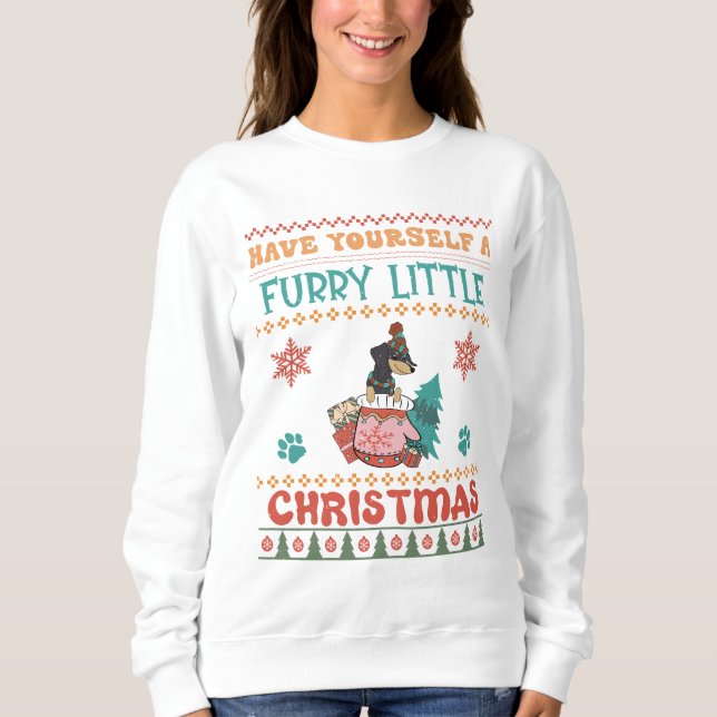 Dachshund Furry Little Christmas Sweatshirt (Front)
